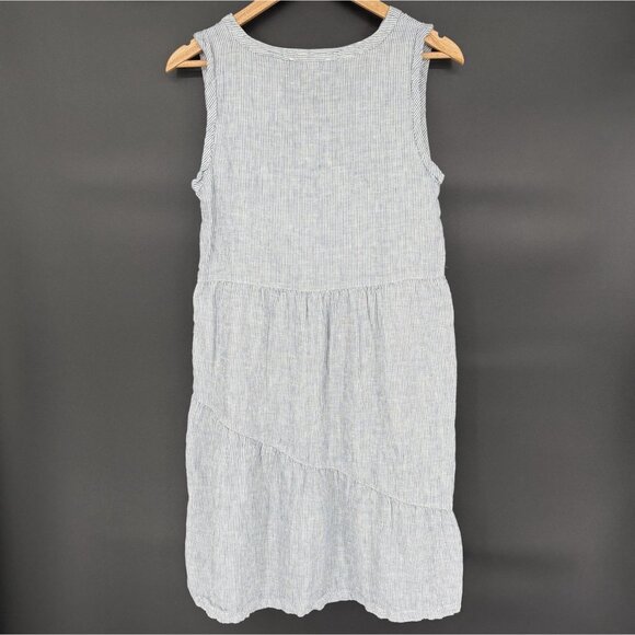 Lucky Brand 100% Linen Striped Sleeveless Tiered Dress S Blue White Sundress - Picture 2 of 7